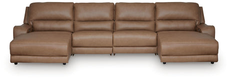 DeepWakes Caramel 4-Piece Reclining Sectional with Double Chaise from Ashley - Luna Furniture