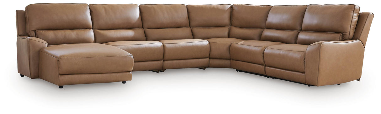 DeepWakes Caramel 6-Piece Reclining Sectional with Chaise from Ashley - Luna Furniture