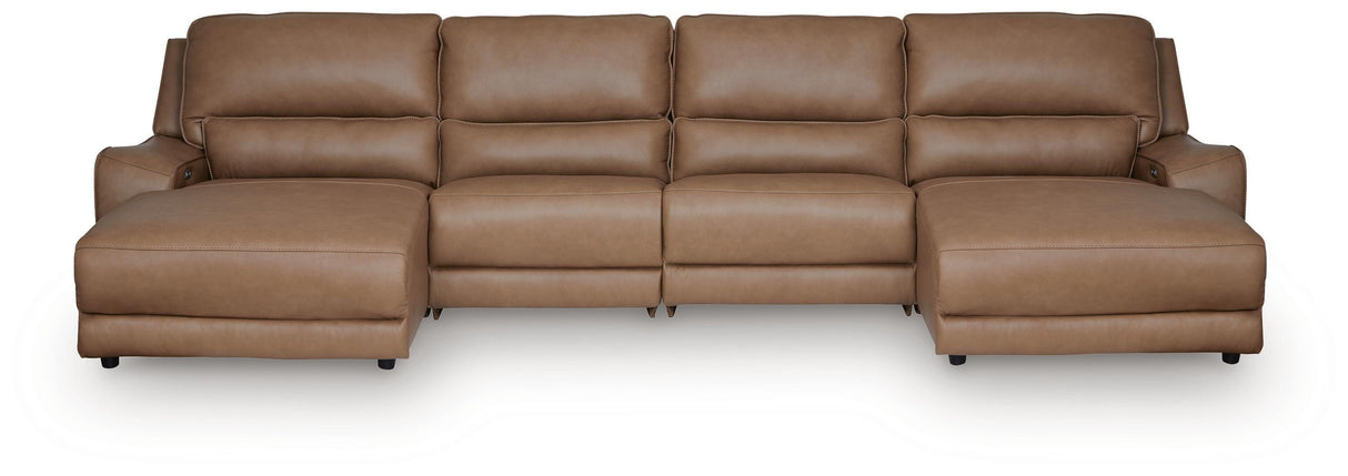 DeepWakes Caramel 4-Piece Power Reclining Sectional with Chaise from Ashley - Luna Furniture