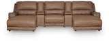 DeepWakes Caramel 5-Piece Reclining Sectional with Double Chaise and Storage Consoles from Ashley - Luna Furniture