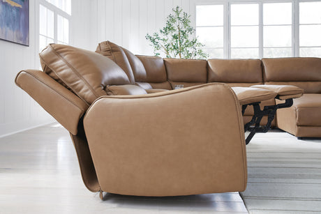 DeepWakes Caramel 6-Piece Reclining Sectional with Chaise from Ashley - Luna Furniture
