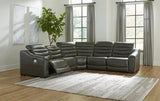 Center Line Dark Gray 5-Piece Power Reclining Sectional from Ashley Furniture - Luna Furniture