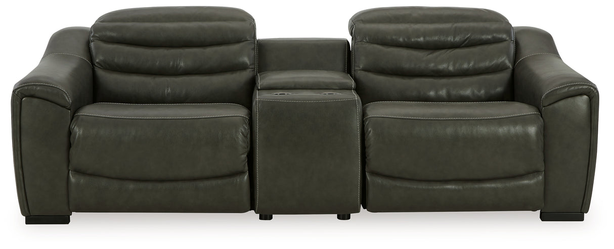 Center Line Dark Gray 3-Piece Power Reclining Loveseat with Console from Ashley Furniture - Luna Furniture