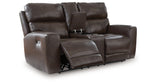 Crossplex Smoke Power Reclining Loveseat with Console from Ashley Furniture - Luna Furniture