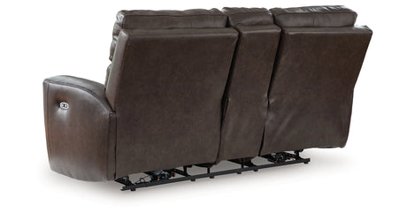 Crossplex Smoke Power Reclining Loveseat with Console from Ashley Furniture - Luna Furniture