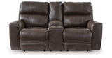 Crossplex Smoke Power Reclining Loveseat with Console from Ashley Furniture - Luna Furniture
