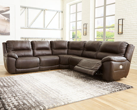 Dunleith Chocolate 5-Piece Power Reclining Sectional from Ashley - Luna Furniture