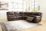 Dunleith Chocolate 5-Piece Power Reclining Sectional from Ashley - Luna Furniture