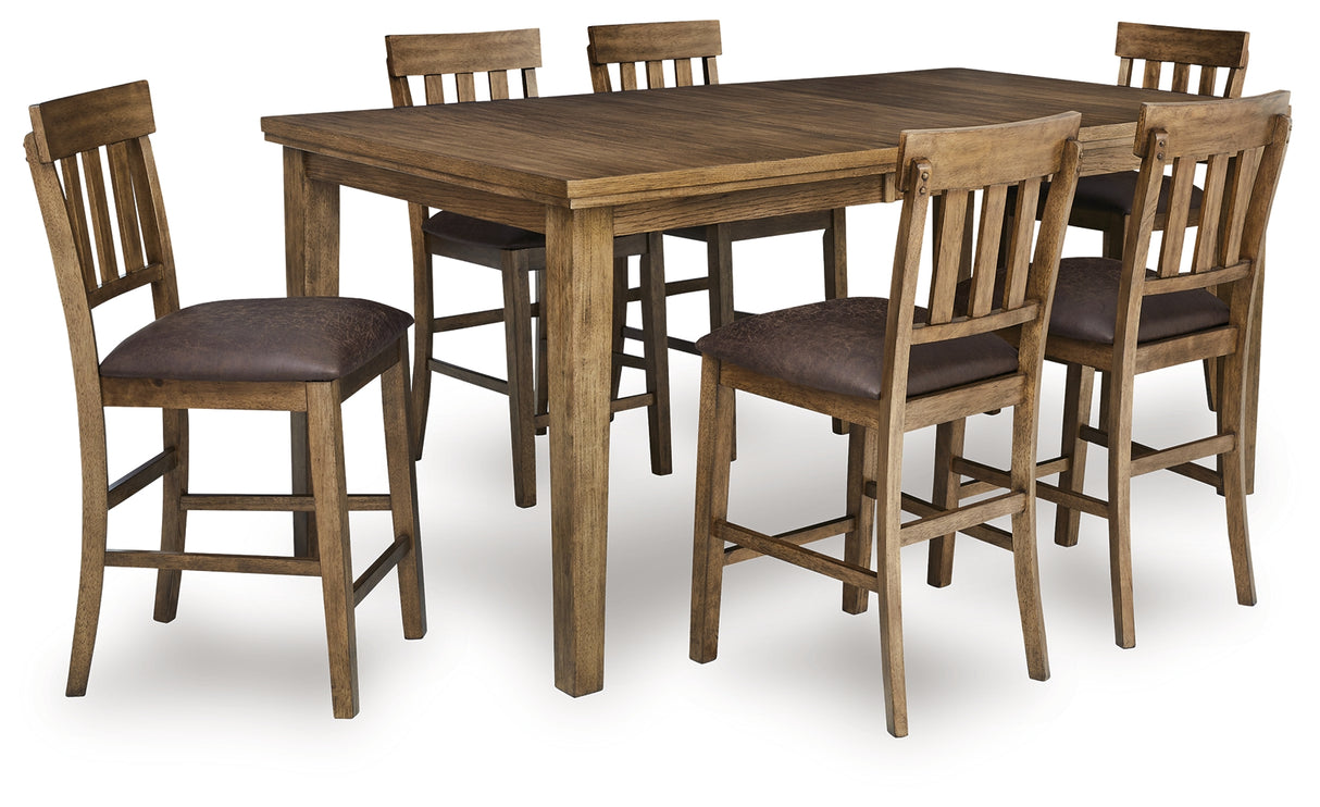 Urbinforte Counter Height Dining Table and 6 Barstools in Light Brown from Ashley - Luna Furniture