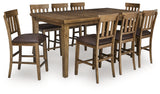 Urbinforte Light Brown Counter Height Dining Table and 8 Barstools from Ashley - Luna Furniture