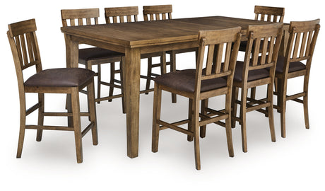 Urbinforte Counter Height Dining Table and 8 Barstools in Light Brown from Ashley - Luna Furniture