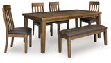 Urbinforte Dining Table and 4 Chairs and Bench in Light Brown from Ashley - Luna Furniture