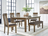 Urbinforte Dining Table and 4 Chairs and Bench in Light Brown from Ashley - Luna Furniture