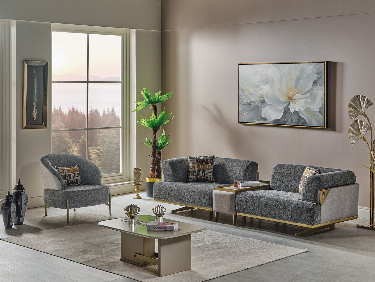 Urla 4-pieces (Sofa & Module Sofa & 2 Chair) Livingroom Set in Grey from Furnia - Luna Furniture