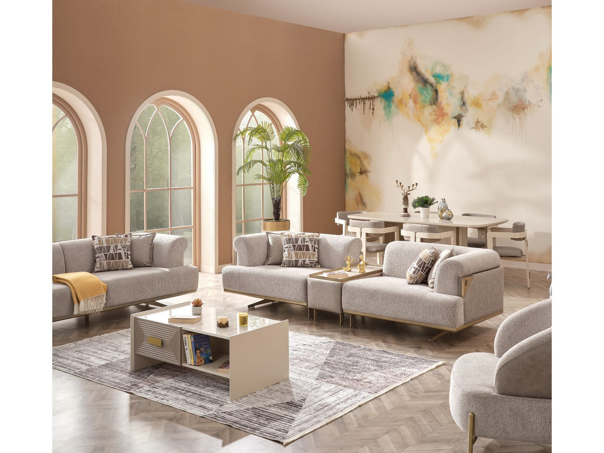 Urla Stationary Sofa in Cream from Furnia - Luna Furniture