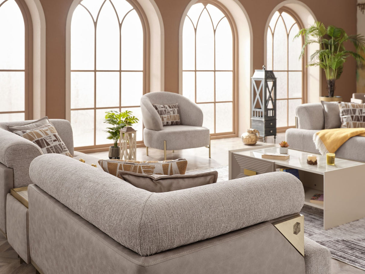 Urla Stationary Sofa in Cream from Furnia - Luna Furniture
