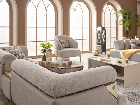 Urla 4-pieces (Sofa & Module Sofa & 2 Chair) Livingroom Set in Cream from Furnia - Luna Furniture