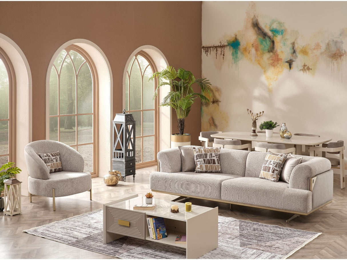 Urla Stationary Sofa in Cream from Furnia - Luna Furniture