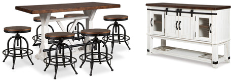 Valebeck Counter Height Dining Table, 6 Barstools and Server from Ashley - Luna Furniture