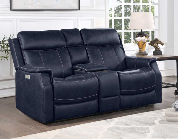Valencia Ocean Blue Dual-Power Reclining Console Loveseat