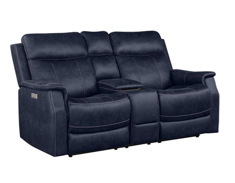 Valencia Ocean Blue Dual-Power Reclining Console Loveseat from Steve Silver - Luna Furniture