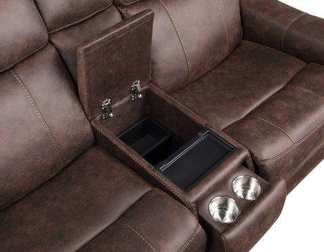 Valencia Walnut Dual Power Reclining Loveseat with Console from Steve Silver - Luna Furniture