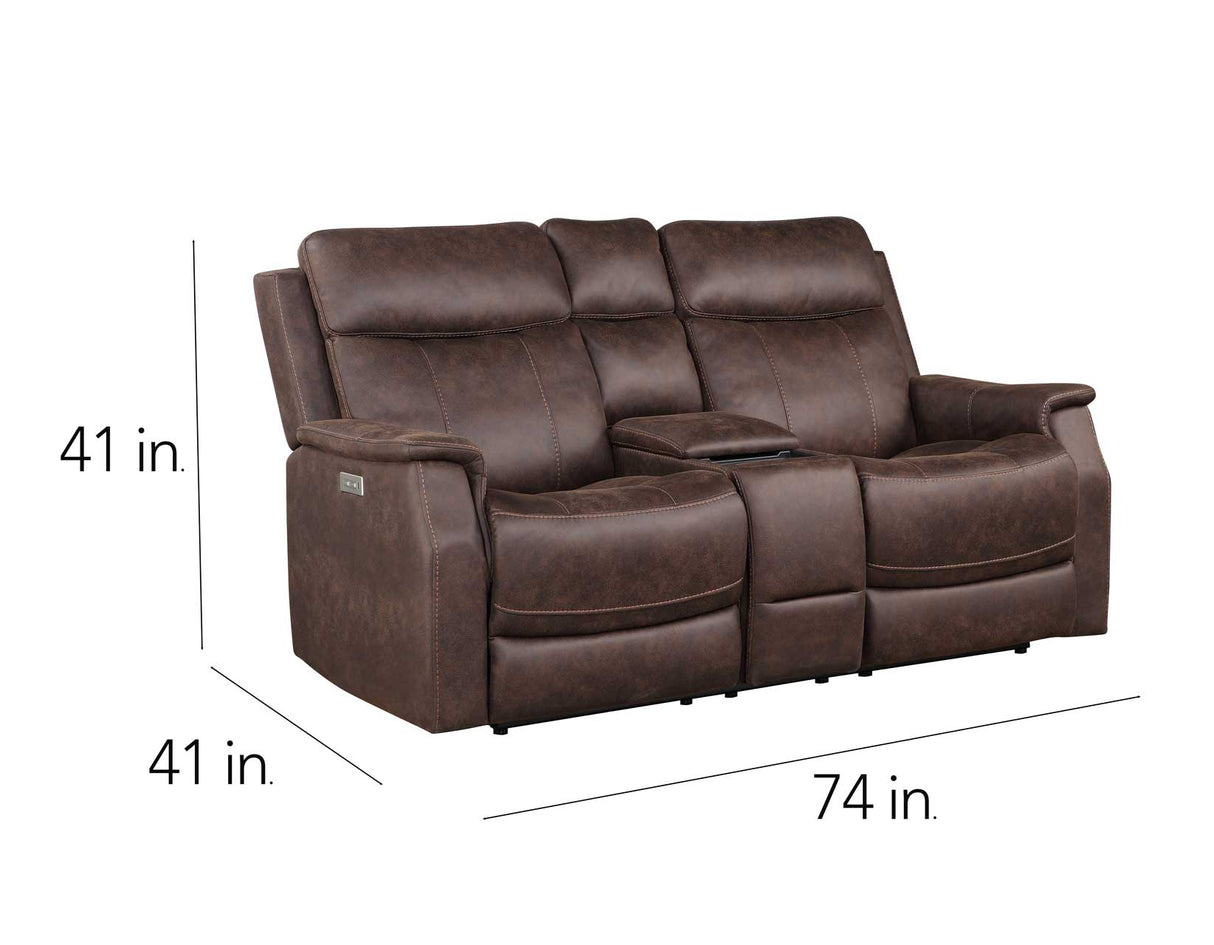 Valencia Walnut Dual Power Reclining Loveseat with Console from Steve Silver - Luna Furniture