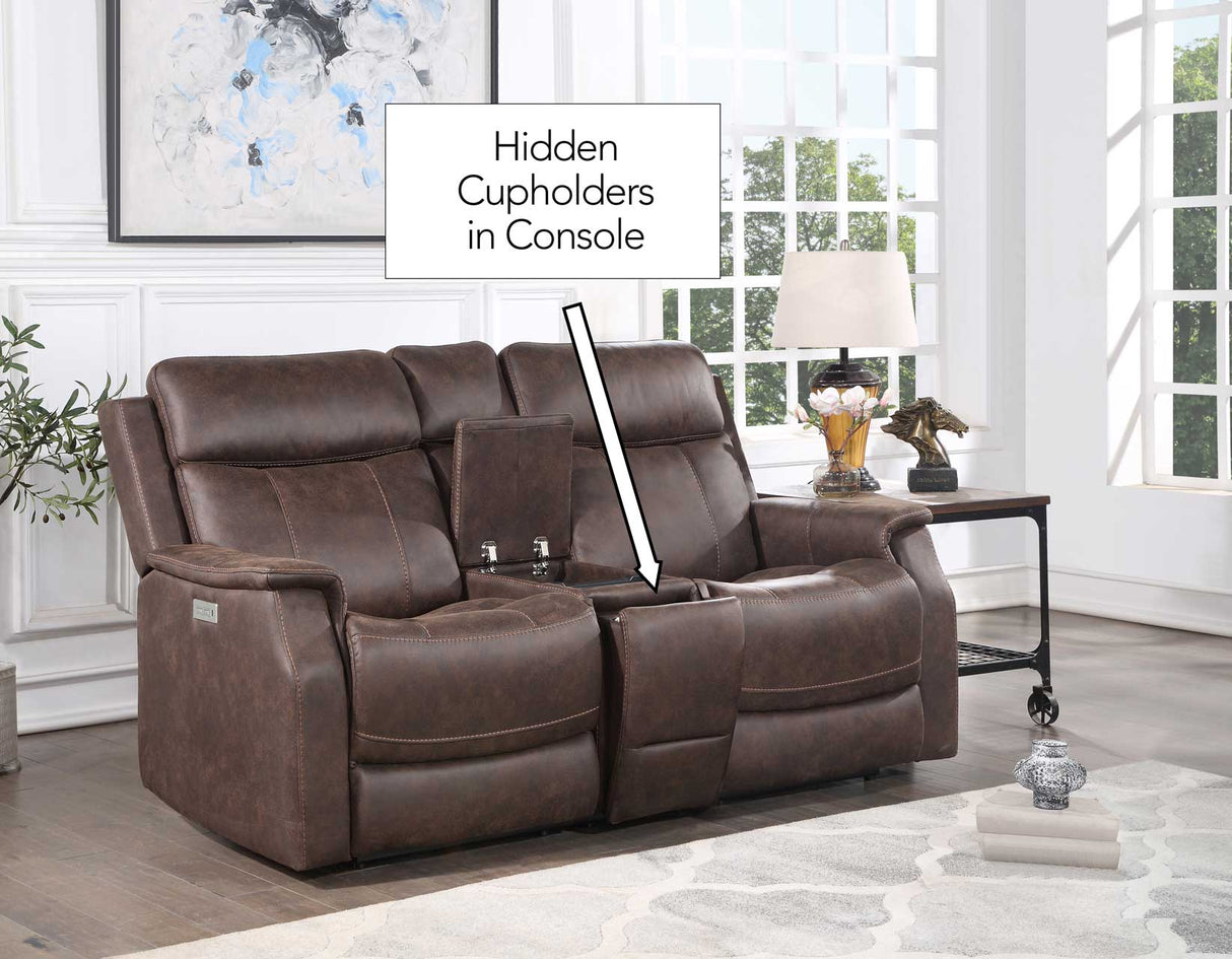 Valencia Walnut Dual Power Reclining Loveseat with Console from Steve Silver - Luna Furniture