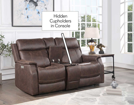Valencia Walnut Dual Power Reclining Loveseat with Console from Steve Silver - Luna Furniture