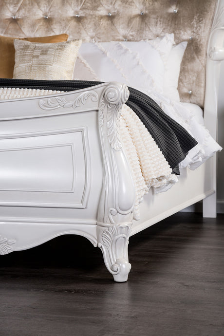 Valentini White/Tan King Wing Back Bed from Furniture of America - Luna Furniture