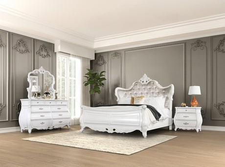 Valentini White/Tan King Wing Back Bed from Furniture of America - Luna Furniture