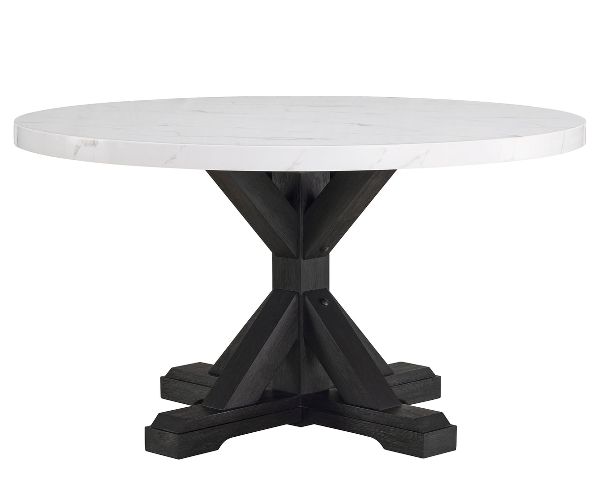 Vance White/Black Faux Marble Round Dining Table from Crown Mark - Luna Furniture
