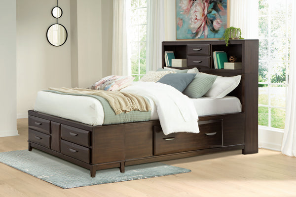 Vanmore Dark Brown Full Bookcase Storage Platform Bed