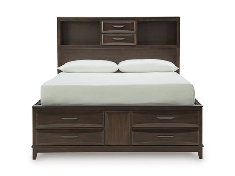 Vanmore Dark Brown Queen Bookcase Storage Platform Bed from Ashley - Luna Furniture