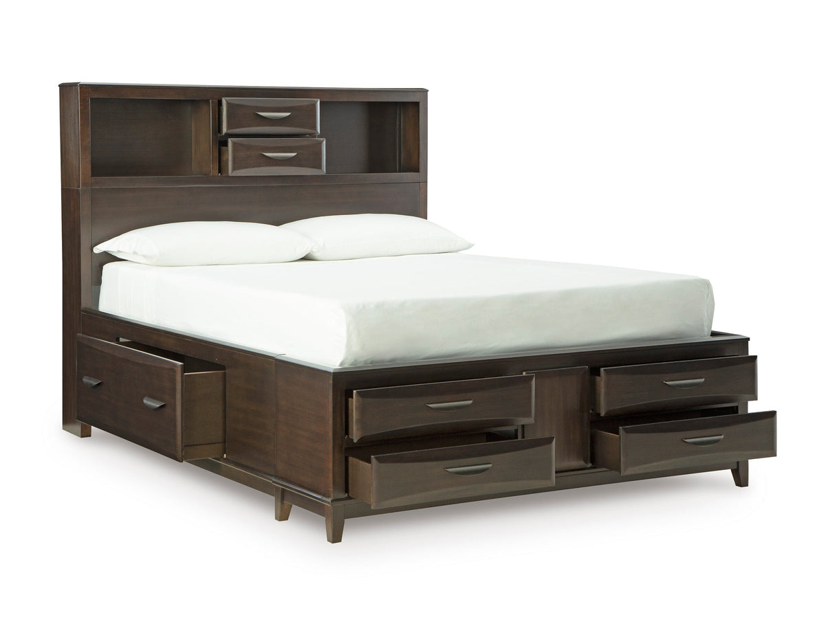 Vanmore Dark Brown Queen Bookcase Storage Platform Bed from Ashley - Luna Furniture