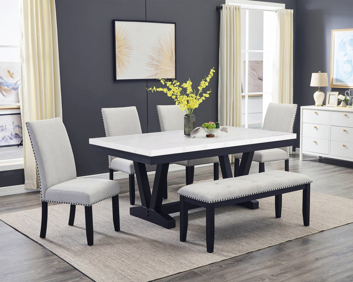 Varley Dove Genuine Marble Dining Set from Crown Mark - Luna Furniture