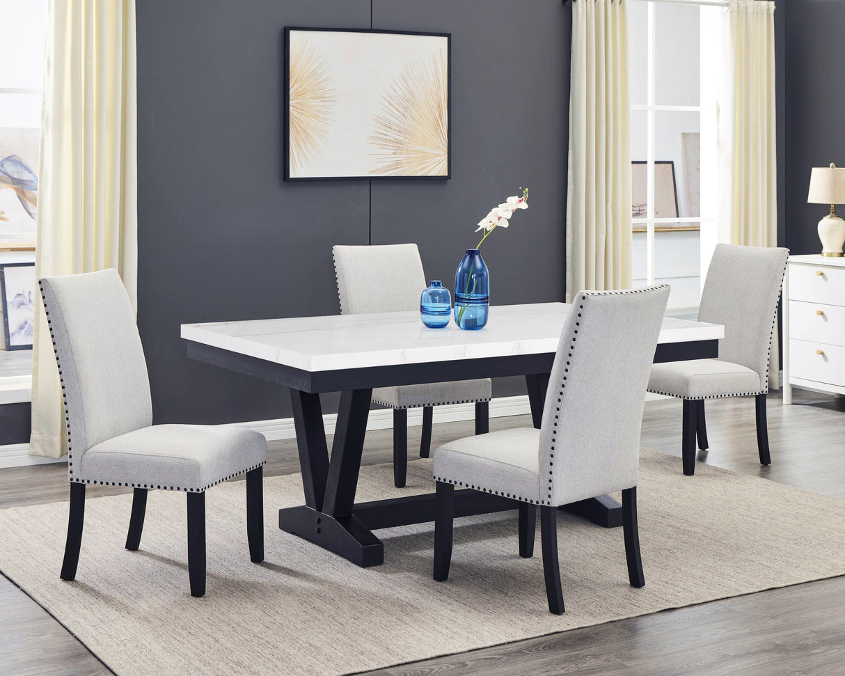 Varley Dove Genuine Marble Dining Set from Crown Mark - Luna Furniture