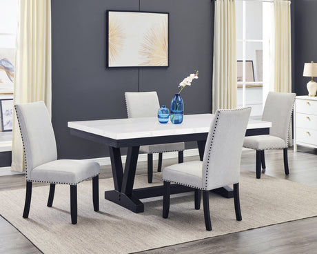Varley Dove Genuine Marble Dining Set from Crown Mark - Luna Furniture