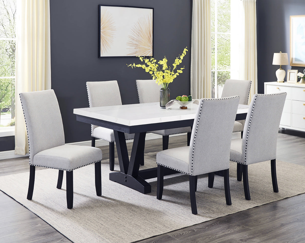 Varley Dove Genuine Marble Dining Set from Crown Mark - Luna Furniture