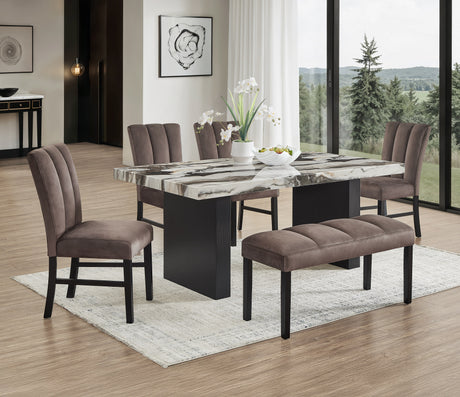 Vega Black/Brown Faux Marble Dining Set from Crown Mark - Luna Furniture