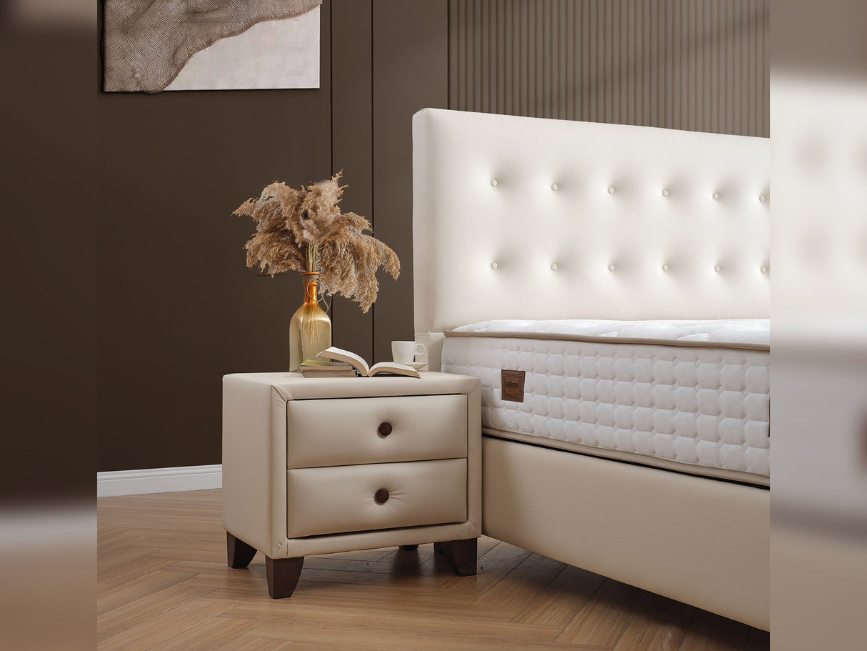 Vella Queen Storage Bed With Headboard in Beige from Furnia - Luna Furniture