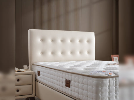 Vella Twin Storage Bed With Headboard in Beige from Furnia - Luna Furniture