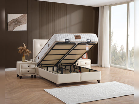 Vella Full Storage Bed With Headboard in Beige from Furnia - Luna Furniture