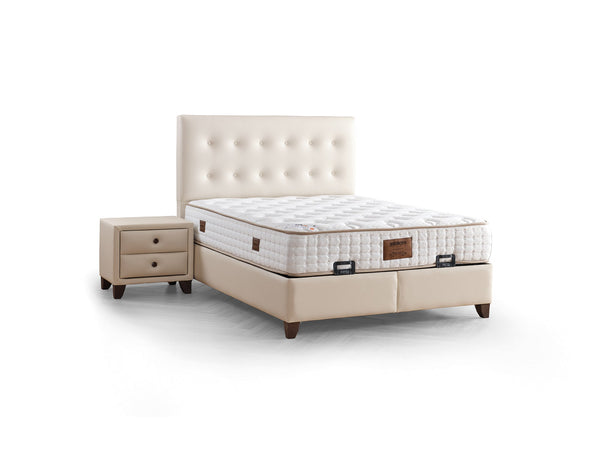 Vella Twin Storage Bed With Headboard in Beige