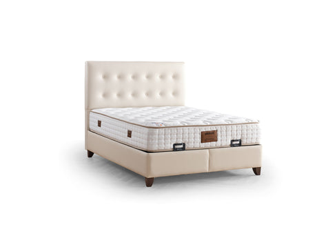 Vella Full Storage Bed With Headboard in Beige from Furnia - Luna Furniture