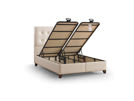 Vella King Storage Bed With Headboard in Beige from Furnia - Luna Furniture