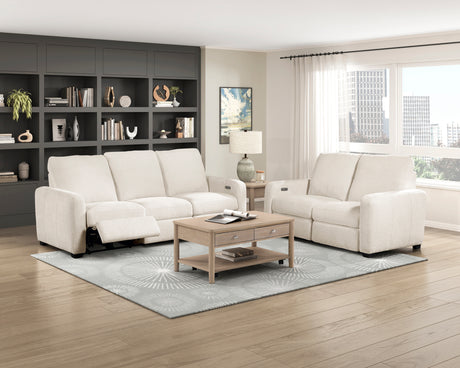 Eveclone Beige Power Double Reclining Sofa with USB Charging Ports from Homelegance - Luna Furniture