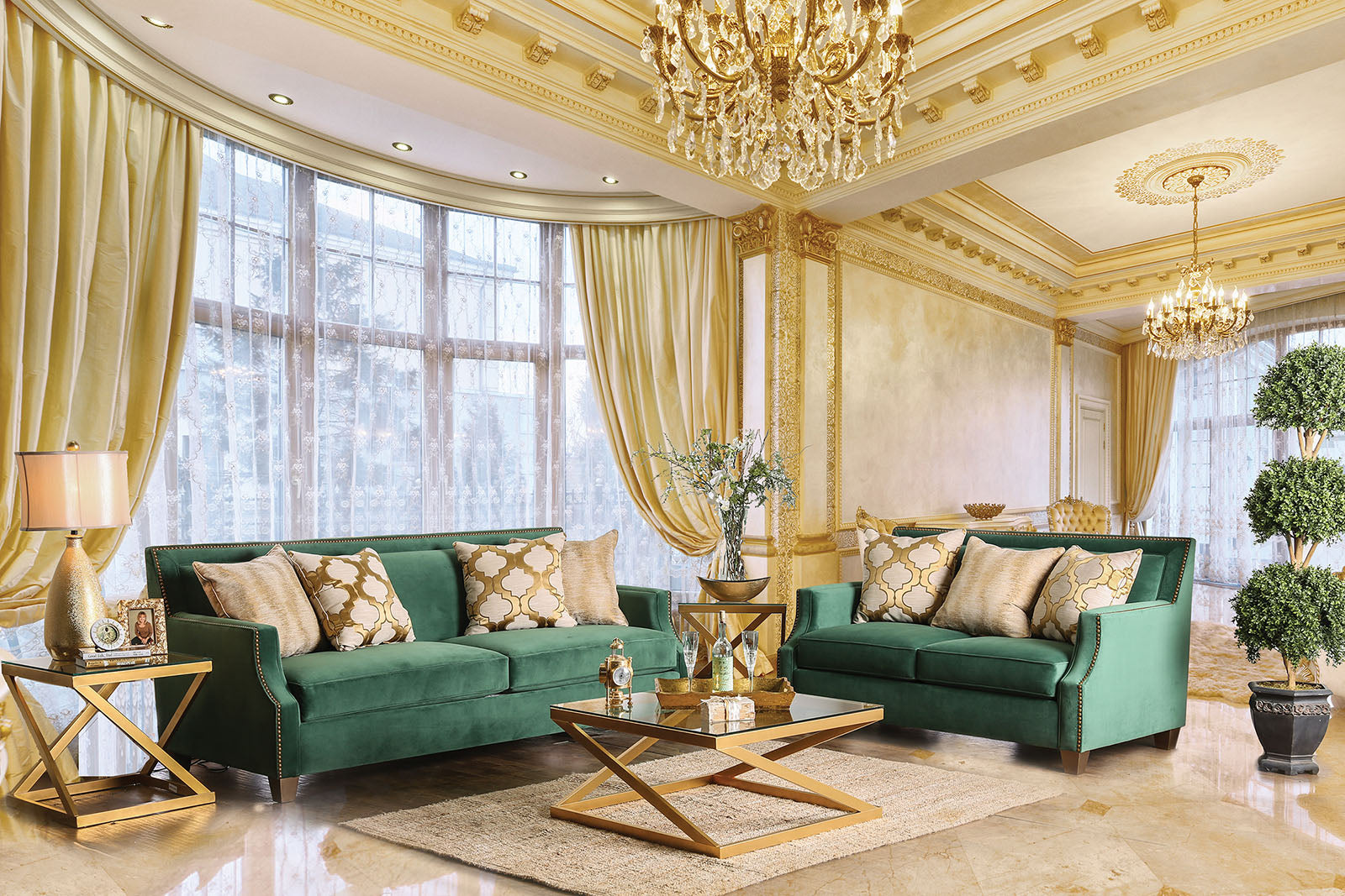 Furniture of America Verdante Emerald Green/Gold Sofa – Luna Furniture