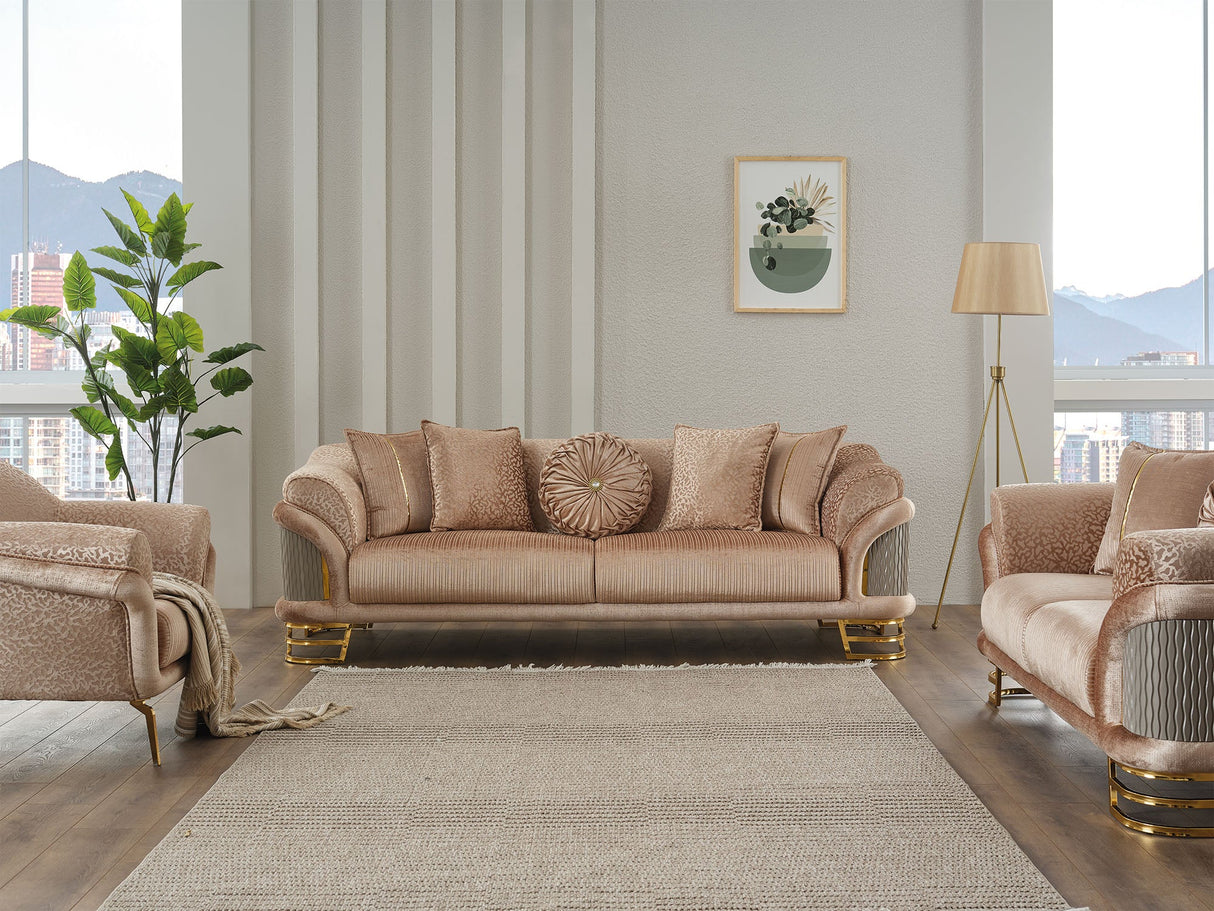 Versace 3-pieces (Sofa & Loveseat & Chair) Livingroom Set in Beige from Furnia - Luna Furniture