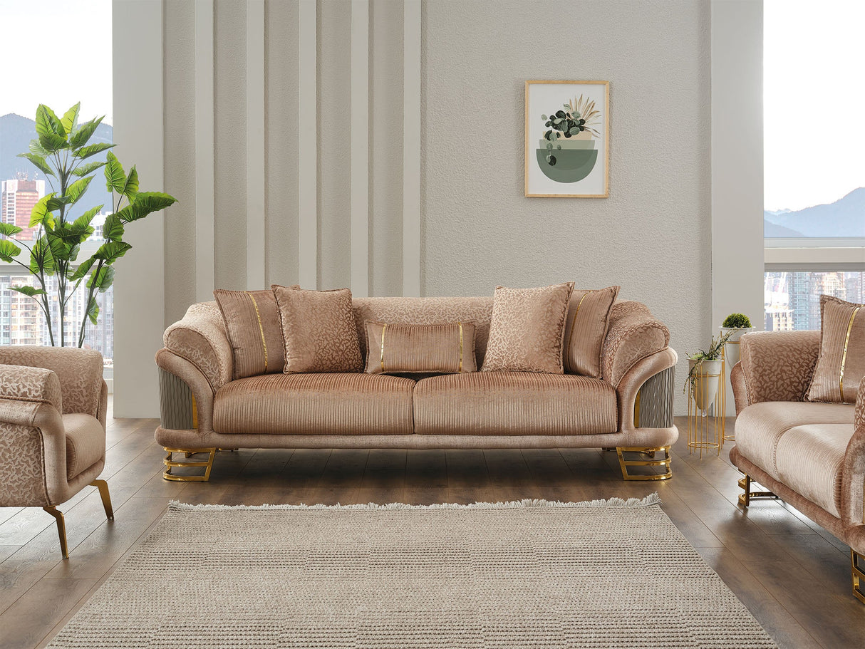 Versace Stationary Sofa in Beige from Furnia - Luna Furniture
